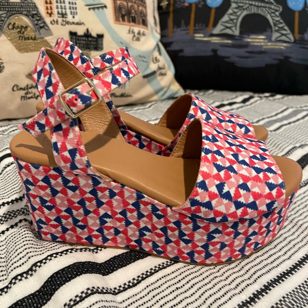 Penelope Chilvers Red White Blue Geometric Platform Sandals